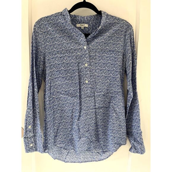 Madewell Tops - Women’s Madewell Top Blue Floral 1/2 Button Up Long Sleeve Popover Blouse M
